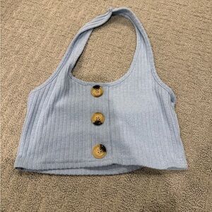 Blue Ribbed Halter Top